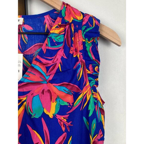 J. Crew Factory Sleeveless Floral Ruffle Top Size XXS Colorful Art to Wear NWT - Picture 3 of 12